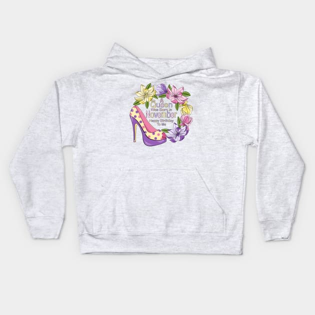 A Queen Was Born In November Kids Hoodie by Designoholic